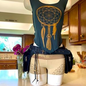 Unisex Hip Belt Utility Bag Black Leather Festival wear